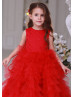Beaded Red Lace Tulle Ruffle Flower Girl Dress Birthday Dress Beaded Red Lace Tulle Ruffle Flower Girl Dress Birthday Dress